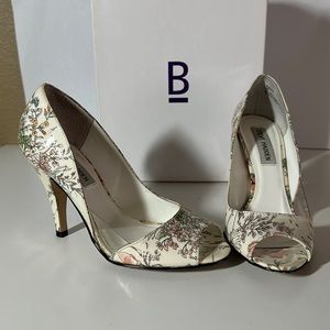 Bakers Motion Floral Print Patent Peep Toe Heels